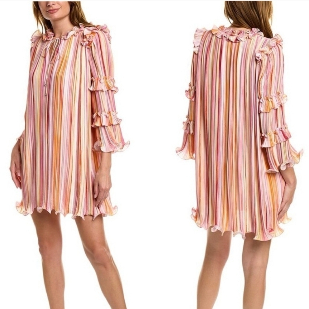 BCBGMAXAZRIA Womens Mini Pleated Shift Dress In Pink Sz 4